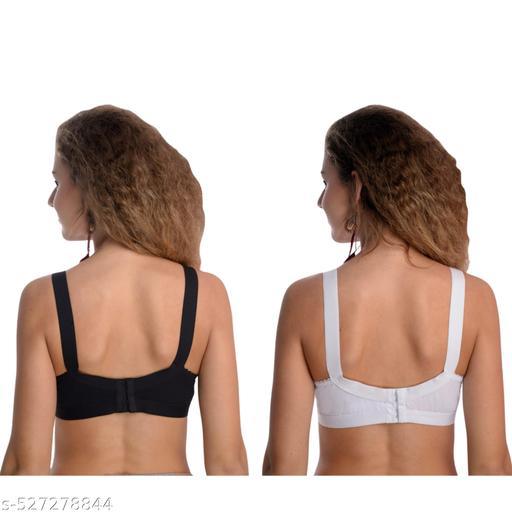 Cintella Ladies Cotton Blend Hook Bra – Breathable & Stretchable Fabric Pack of -2 Color - Black & White - Cintella