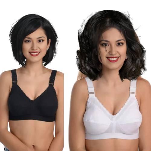 Cintella Ladies Cotton Blend Hook Bra – Breathable & Stretchable Fabric Pack of -2 Color - Black & White - Cintella 